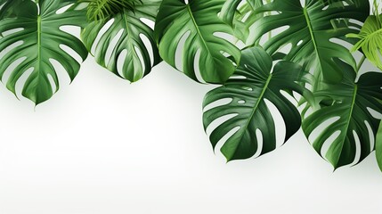 Tropical background with monstera leaves - obrazy, fototapety, plakaty