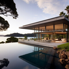Fototapeta premium Minimalist villa overlooking the bay of islands