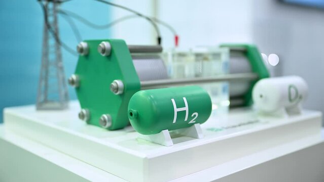 Renewable energy storage demonstrator, fuel cell, hydrogen tank, oxygen tank, spinning wind turbine, power line