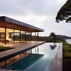 Obraz premium Minimalist villa overlooking the bay of islands