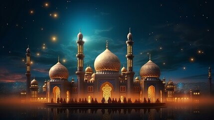 Fototapeta na wymiar ramadan banner concept design with mosque empty space ai generated 