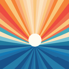 Blue and orange banner design with a curving rainbow of lines