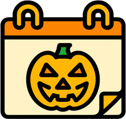 Calendar halloween pumpkin jack o lantern doodle icon cartoon style