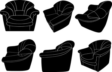 Illustration of different armchairs isolated on white