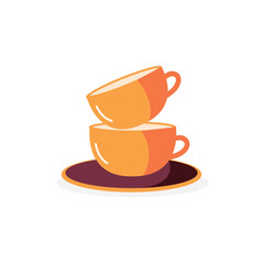 Piles of tea cups and saucers on isolated white background.Vector illustration cartoon flat style.