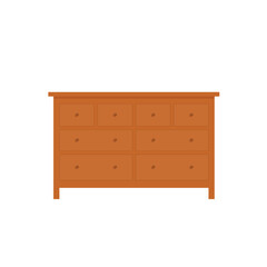 Brown wooden house furniture.  A wooden drawer on isolated white background. Home decoration.Vector illustration cartoon flat style.