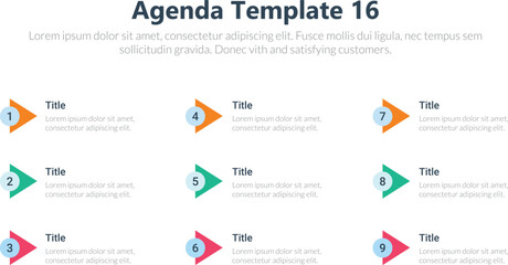 Agenda infographics template, Agenda templates, presentation agenda. Vector template design. Editable template of presentation slide representing company agenda, 