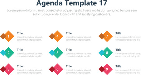 Agenda infographics template, Agenda templates, presentation agenda. Vector template design. Editable template of presentation slide representing company agenda, 