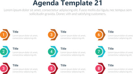Agenda infographics template, Agenda templates, presentation agenda. Vector template design. Editable template of presentation slide representing company agenda, 