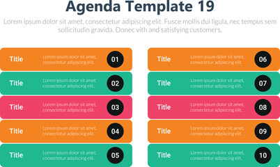 Agenda infographics template, Agenda templates, presentation agenda. Vector template design. Editable template of presentation slide representing company agenda, 