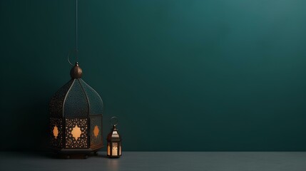 islamic new year decoration with praying beads and lantern ramadan kareem background ai generated