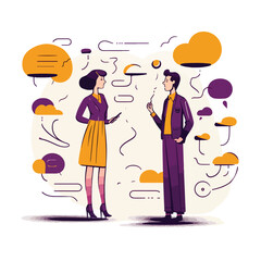 Couple of people talking and with speech bubbles