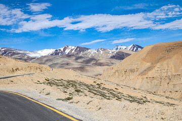 side view of mountain road in the ladakh mountains