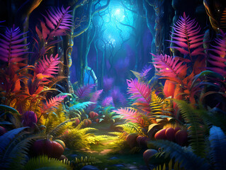 Obraz na płótnie Canvas magical forest with colorful plants