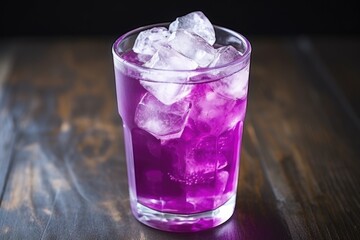a glass of icy grape soda, condensation on its surface