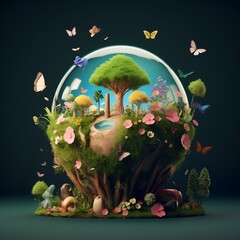 happy earth day background, green environment, social media post with empty space ai generated