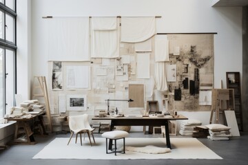 White interior for design and architecture studio with big windows and light - obrazy, fototapety, plakaty
