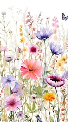 Fleurs multicolores abstraites minimalistes sans couture avec feuilles, plantes et insectes. Vecteur, idéal pour les cartes postales, les affiches, la fête des mères. IA générative, générative, IA