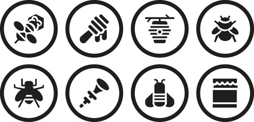 Bee keeping icon set, Simple modern icon set of 8 filled beekeeping icon set in black color