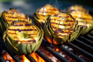 grilled artichokes showing texture detail with olive oil shine