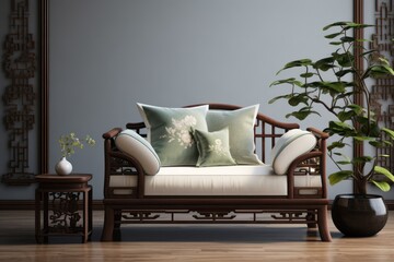 Asian style single sofa in living room by Zen Chinese - obrazy, fototapety, plakaty