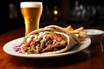 a gyros with a pint of beer on the side - obrazy, fototapety, plakaty