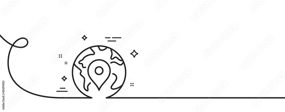 Poster map pin line icon. continuous one line with curl. trip point sign. journey location pointer symbol. 
