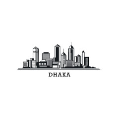 Bangladesh Dhaka cityscape skyline city panorama vector flat modern logo icon. Dacca emblem idea with landmarks and building silhouettes. Isolated thin line graphic