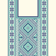 floral embroidery neckline background. ikat and cross stitch geometric seamless pattern ethnic oriental traditional. Aztec style illustration design for carpet, wallpaper, clothing, wrapping, batik.	
