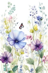 Obraz premium Fleurs multicolores abstraites minimalistes sans couture avec feuilles, plantes et insectes. Vecteur, idéal pour les cartes postales, les affiches, la décoration. IA générative, générative, IA