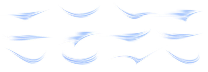 Luminous blue lines of speed. Light glowing effect . Abstract motion lines. White background isolated Light trail wave, fire path trace line, car lights, optic fiber and incandescence curve twirl.	
