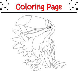 Cute toucan bird cartoon coloring page illustration vector. Bird coloring book for kids.