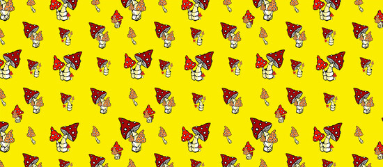Mushrooms on a yellow background