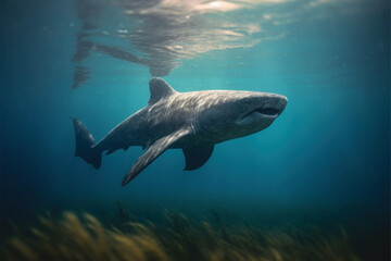 Greenland shark on a blue sea background.  - obrazy, fototapety, plakaty