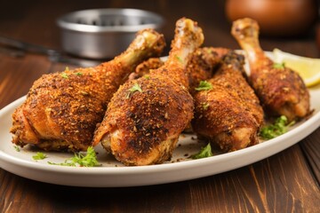 chicken drumsticks with crusted jerk seasoning on a dish