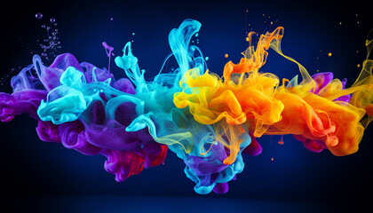 colorful ink splashes on dark background
