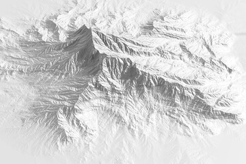 3D rendering of the aerial landscape of a mountain. 3D illustration of a mountain.