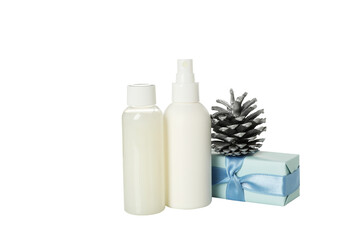 PNG, Cosmetic bottles and gift box, isolated on white background