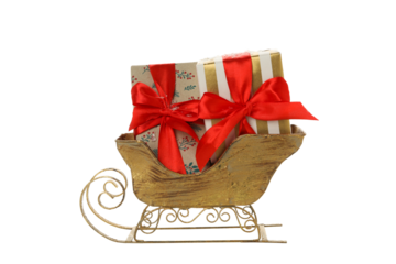 PNG, sled with gifts, isolated on white background.