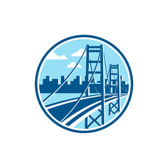 Golden Gate Bridge with City Skyline in  Circle Icon