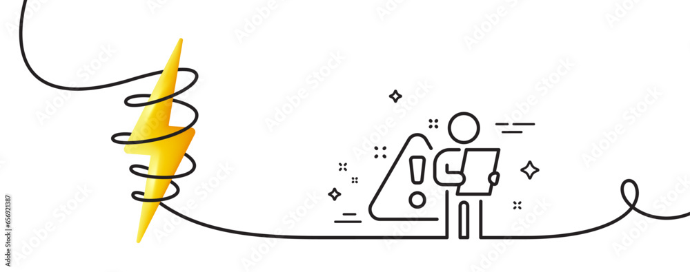 Poster search employee line icon. continuous one line with curl. interview warning sign. caution alert symb