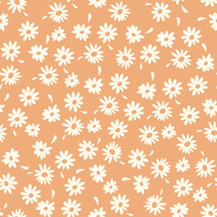 Vector pattern. Cute white daisies on orange background . Vector illustration