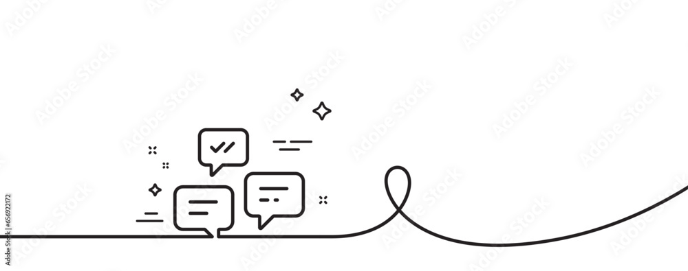 Poster chat messages line icon. continuous one line with curl. conversation or sms sign. communication symb
