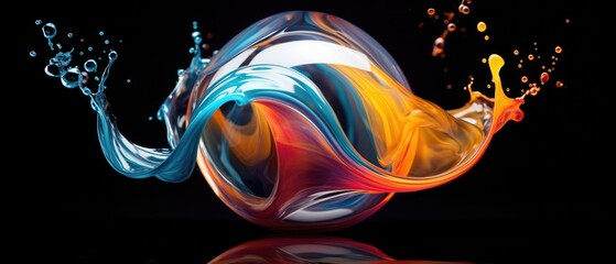 Colorful Liquid Colors Swirling In A Transparent Orb . Сoncept Abstract Art, Fluid Dynamics, Color Mixing, Optical Illusion