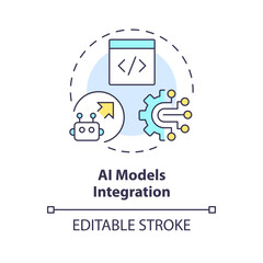 2D editable multicolor AI models integration icon, simple isolated vector, AI engineer thin line illustration.