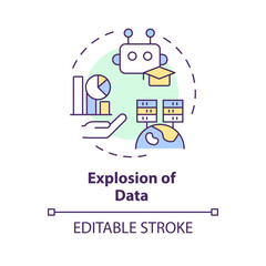 2D editable multicolor explosion of data icon, simple isolated vector, AI engineer thin line illustration.