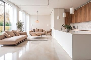 Fototapeta na wymiar A luxury kitchen of a beautiful bright modern Scandinavian style, generative AI