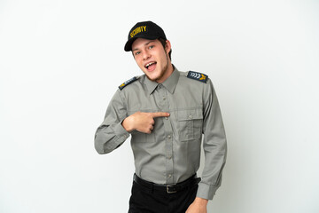 Young Russian security man isolated on white background with surprise facial expression