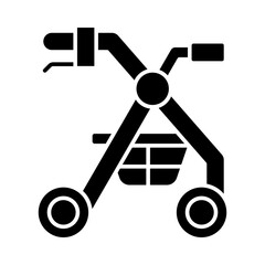 2D pixel perfect glyph style rollator icon, isolated vector, silhouette illustration representing medical care equipment.