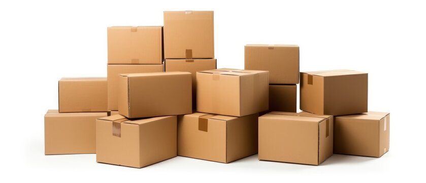 Cardboard Boxes Isolated On White Background . Сoncept 1. Packaging Materials 2. Shipping Supplies 3. Corrugated Boxes 4. Cardboard Containers
